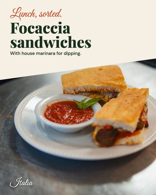 Sample ad for Italia Coffee & Bistro: Lunch feature