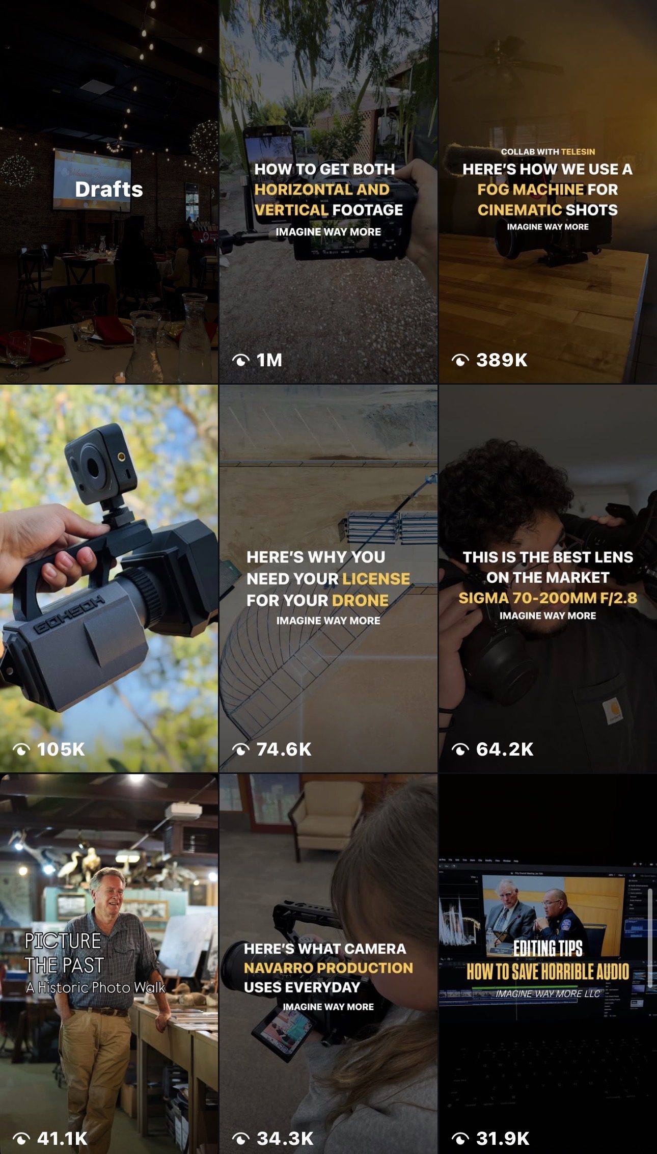 @imaginewaymore Instagram feed — 1M+ organic views on original content