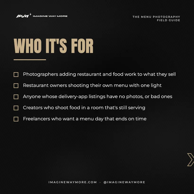 The Menu Photography Field Guide: Who it's for