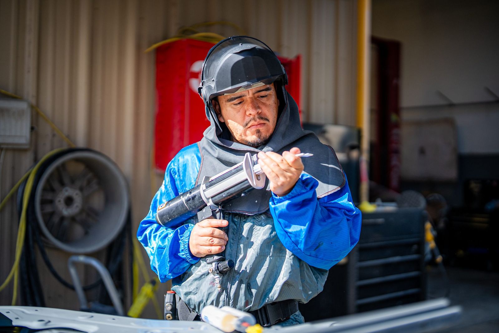 Collision tech in respirator hood — City of Los Banos
