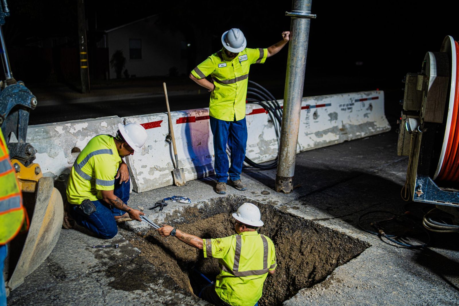 Water line repair at night — City of Los Banos