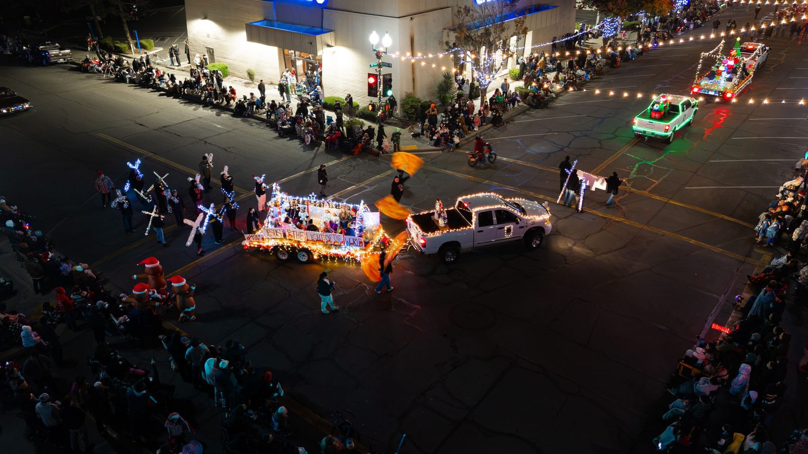 Lighted parade floats from above — City of Los Banos