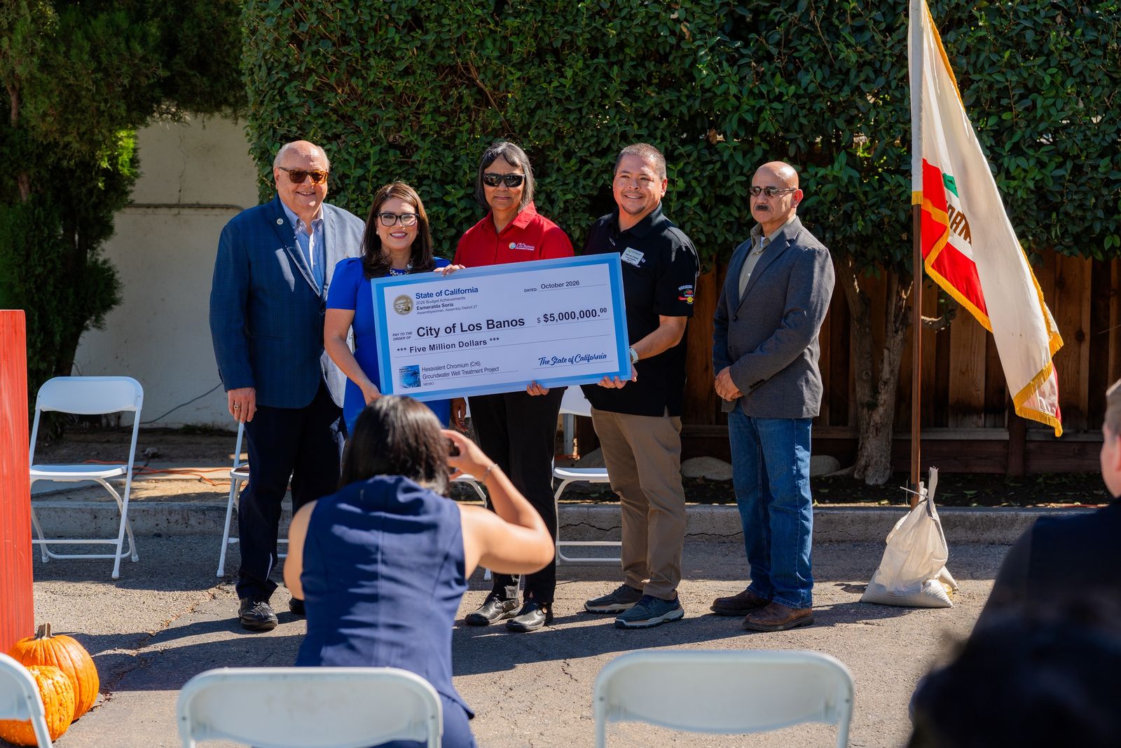 A $5,000,000 State of California check to the City of Los Banos for groundwater well treatment, October 2026