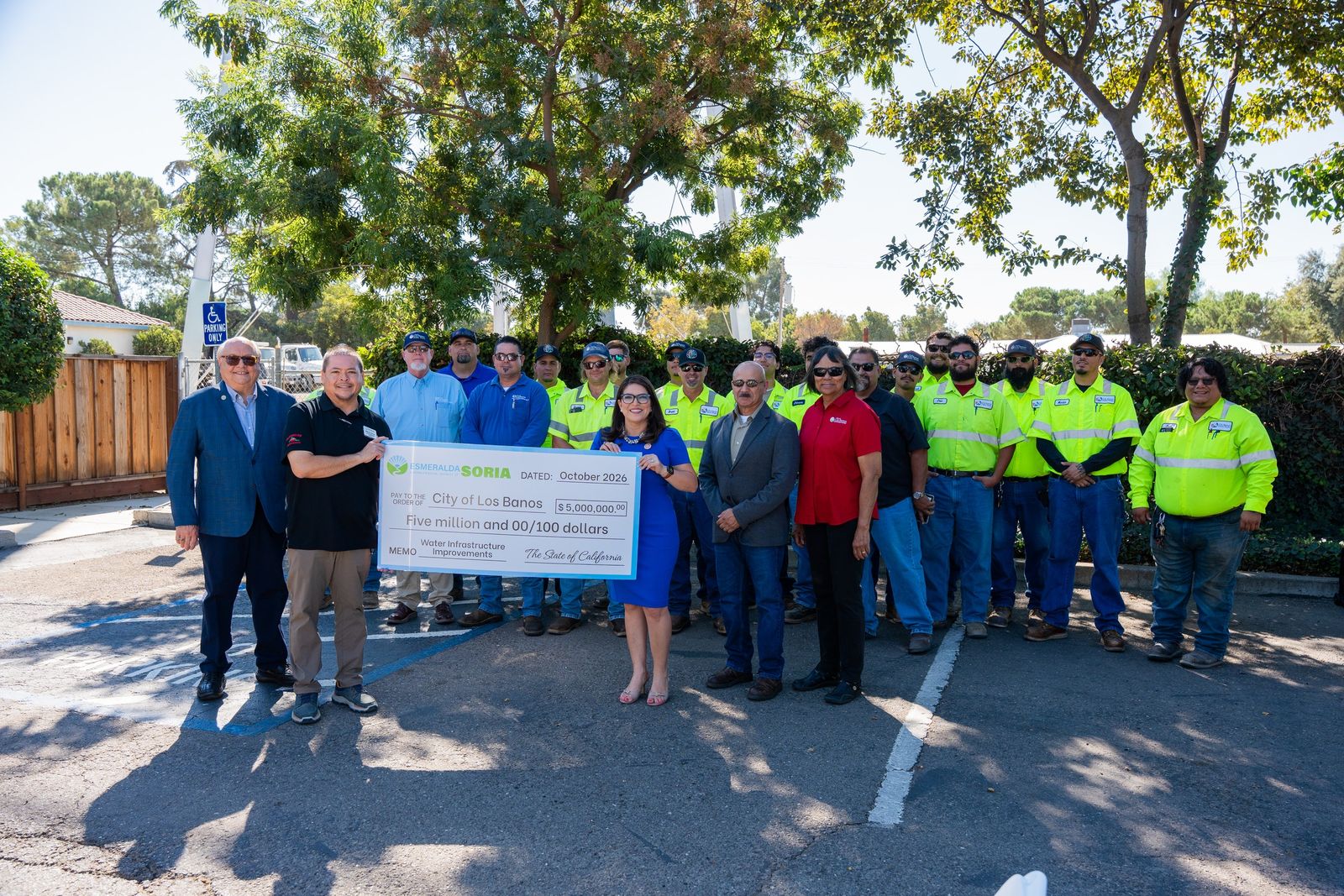 City officials and the public works crew with a $5,000,000 State of California check for water infrastructure