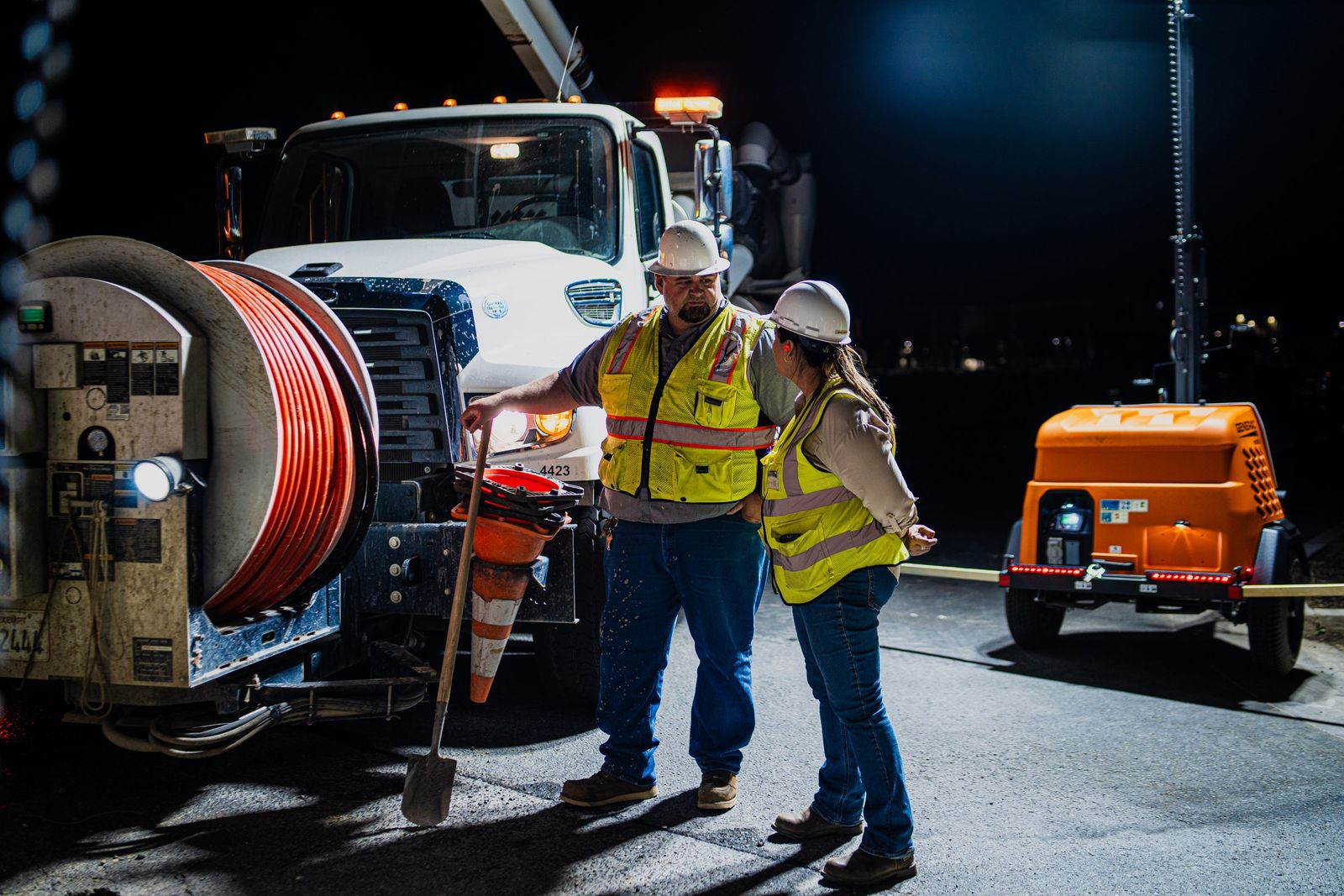 Night crew under work lights — City of Los Banos