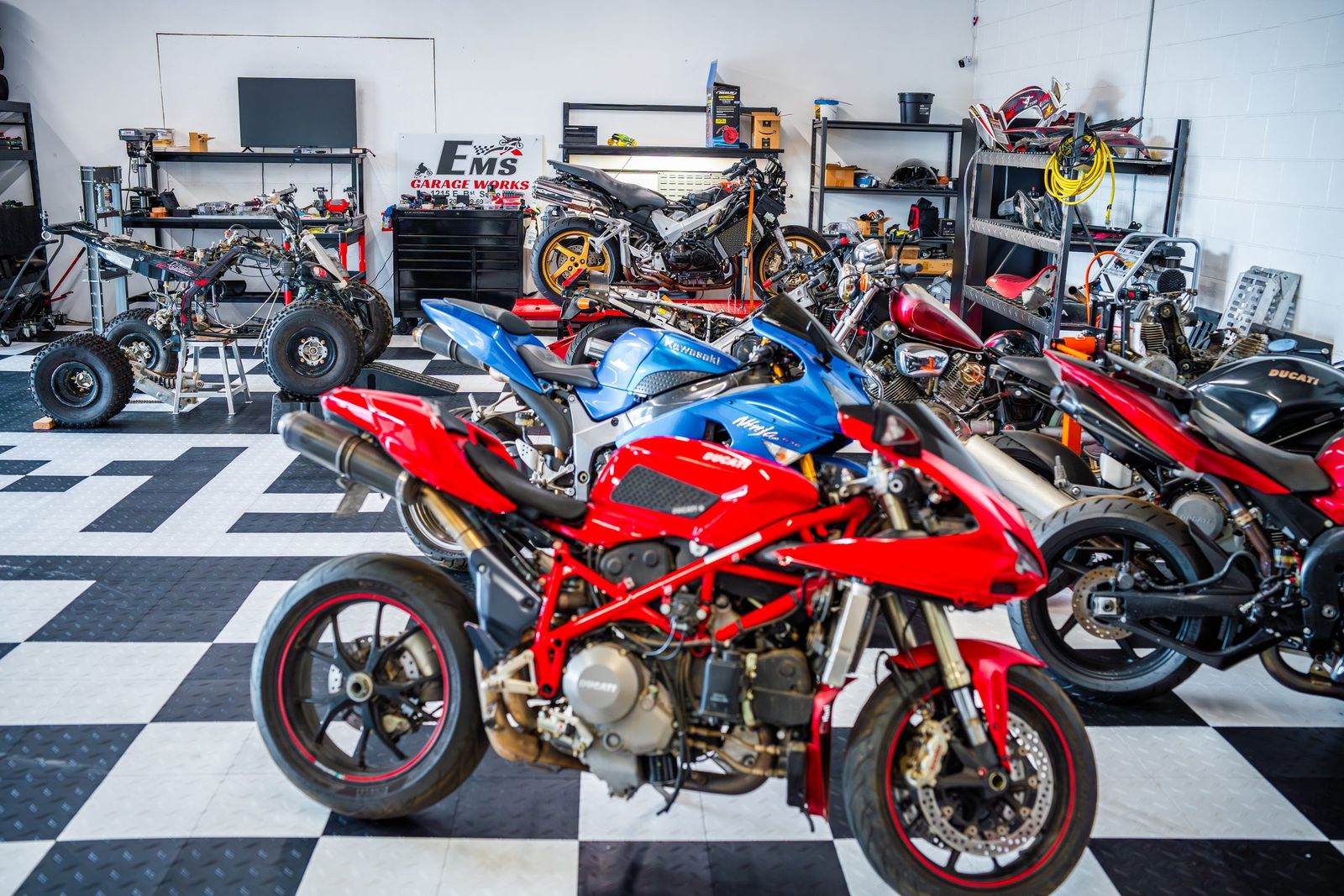 Sportbikes in the shop — City of Los Banos