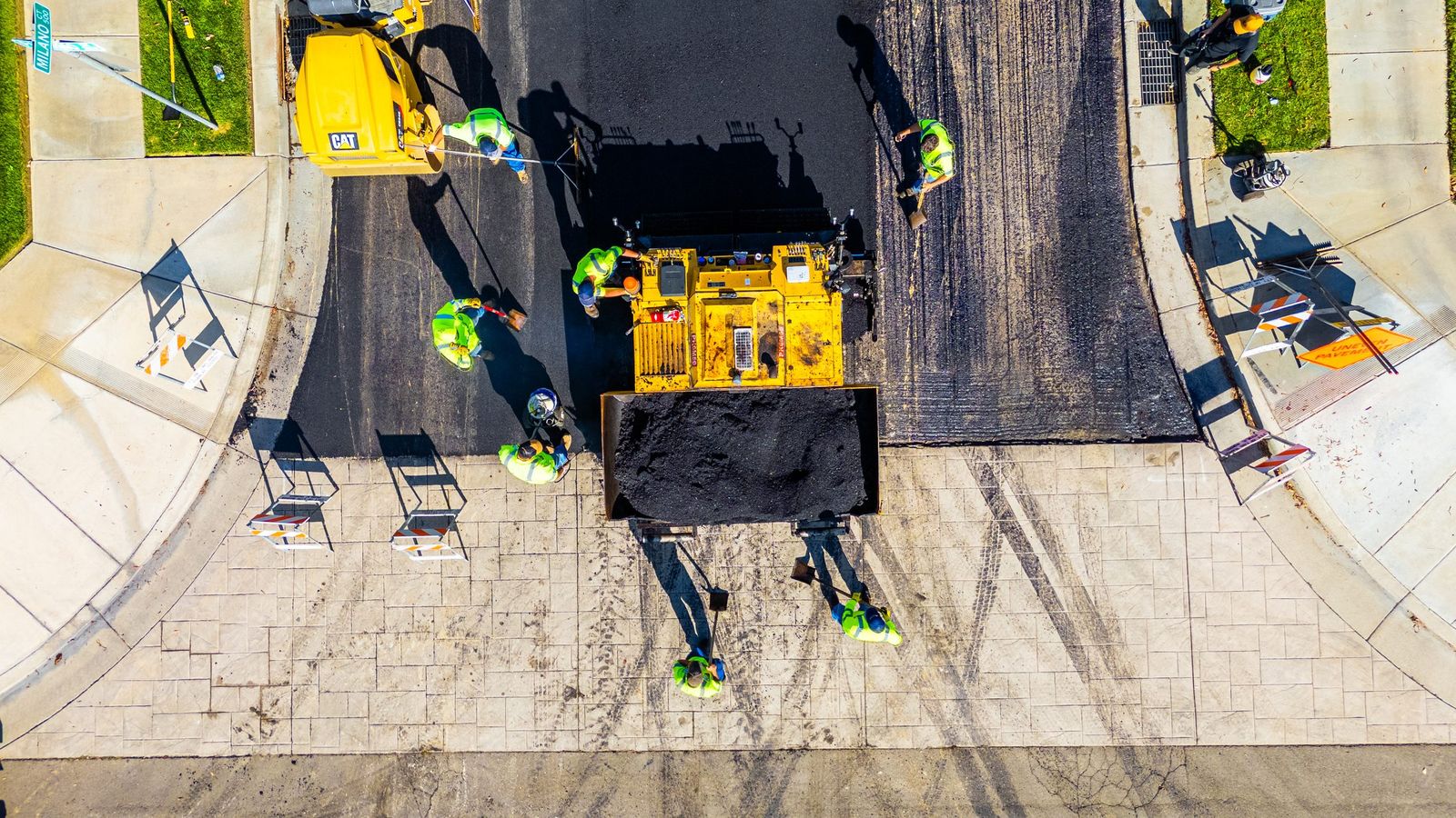 Paving crew and long shadows — City of Los Banos