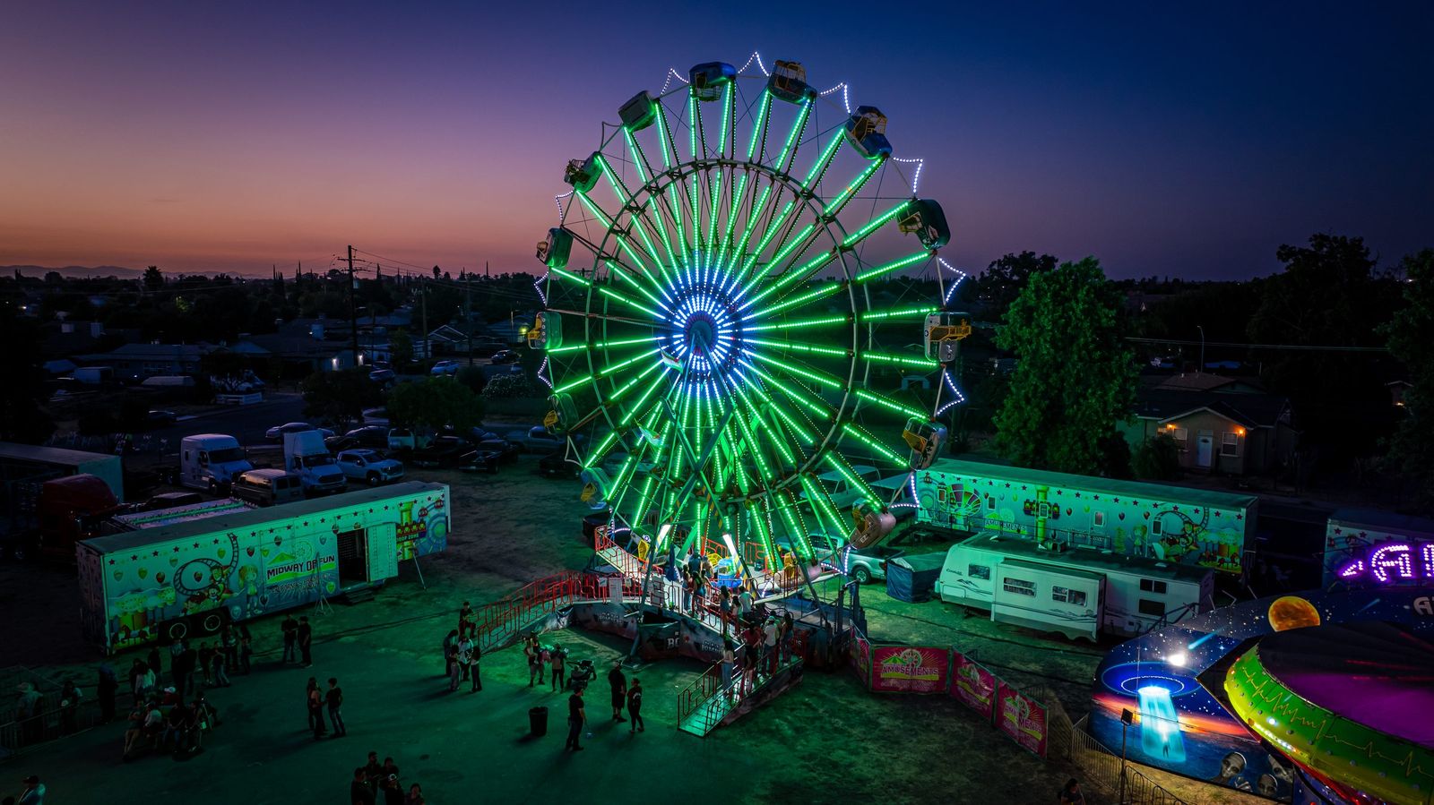 Ferris wheel at dusk from above — Garlic Festival