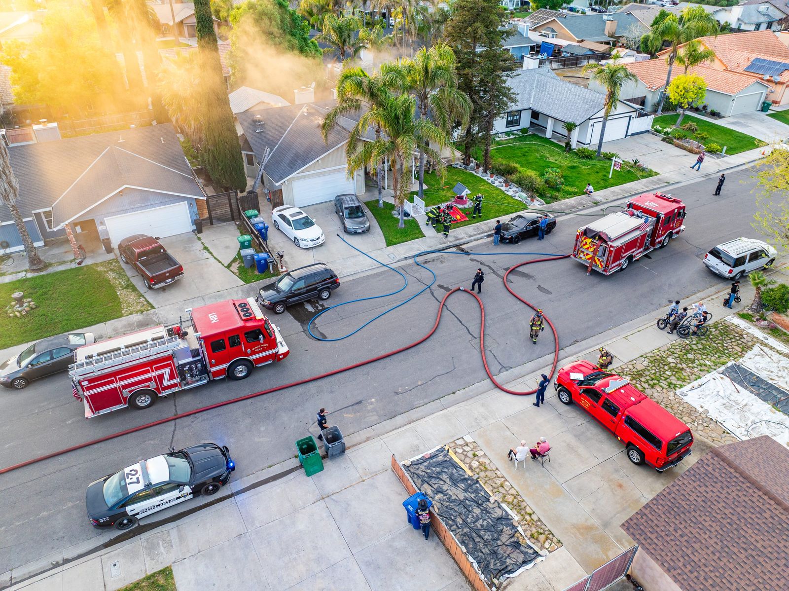 Hose lines from above — Los Banos Fire Department