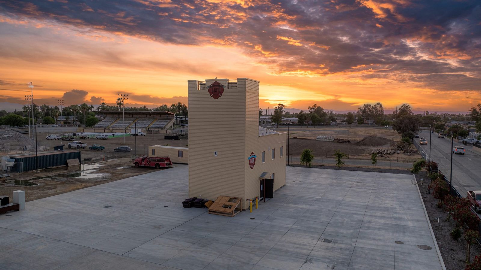 Training tower at sunset — Los Banos Fire Department