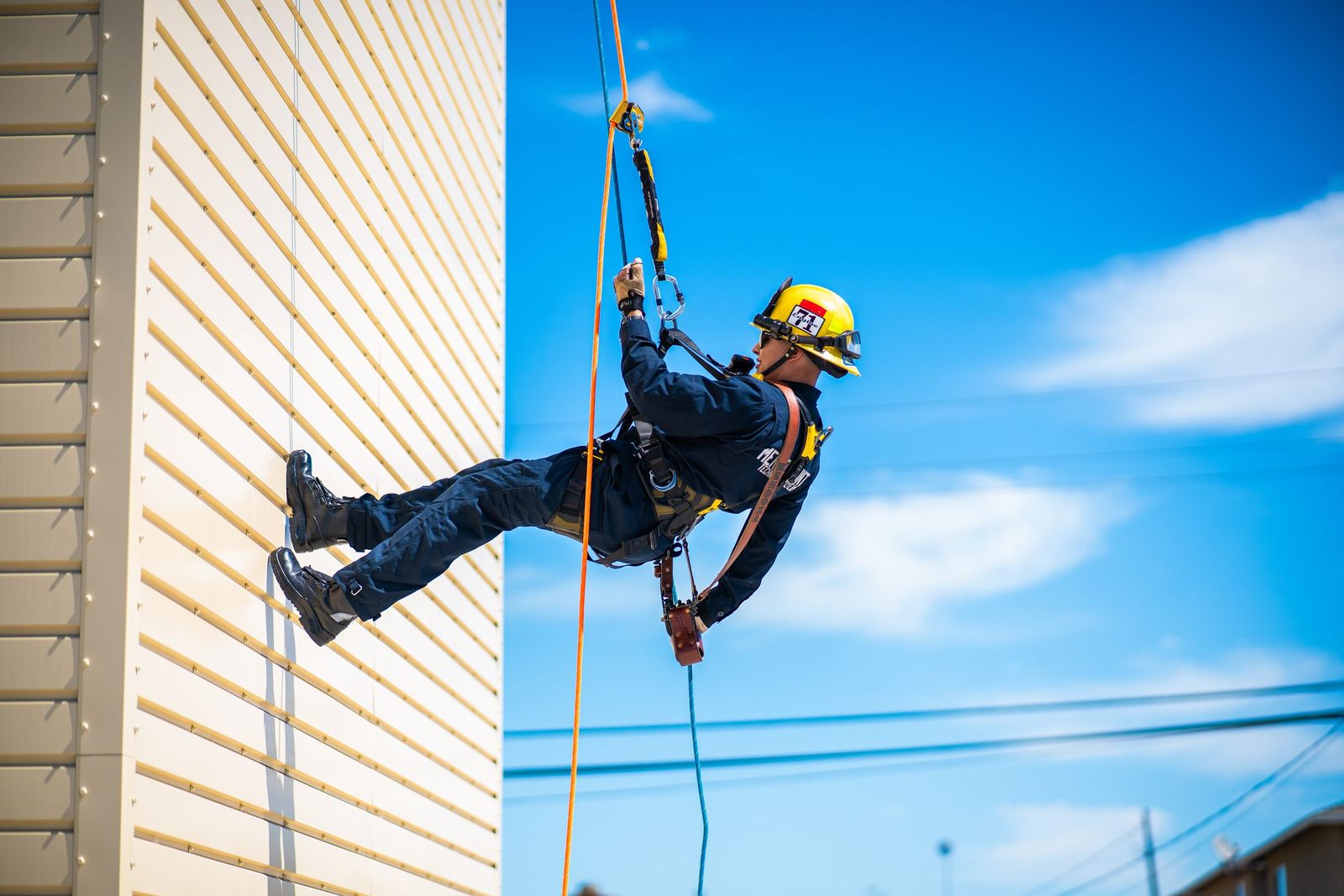 Rappelling down the tower — Los Banos Fire Department
