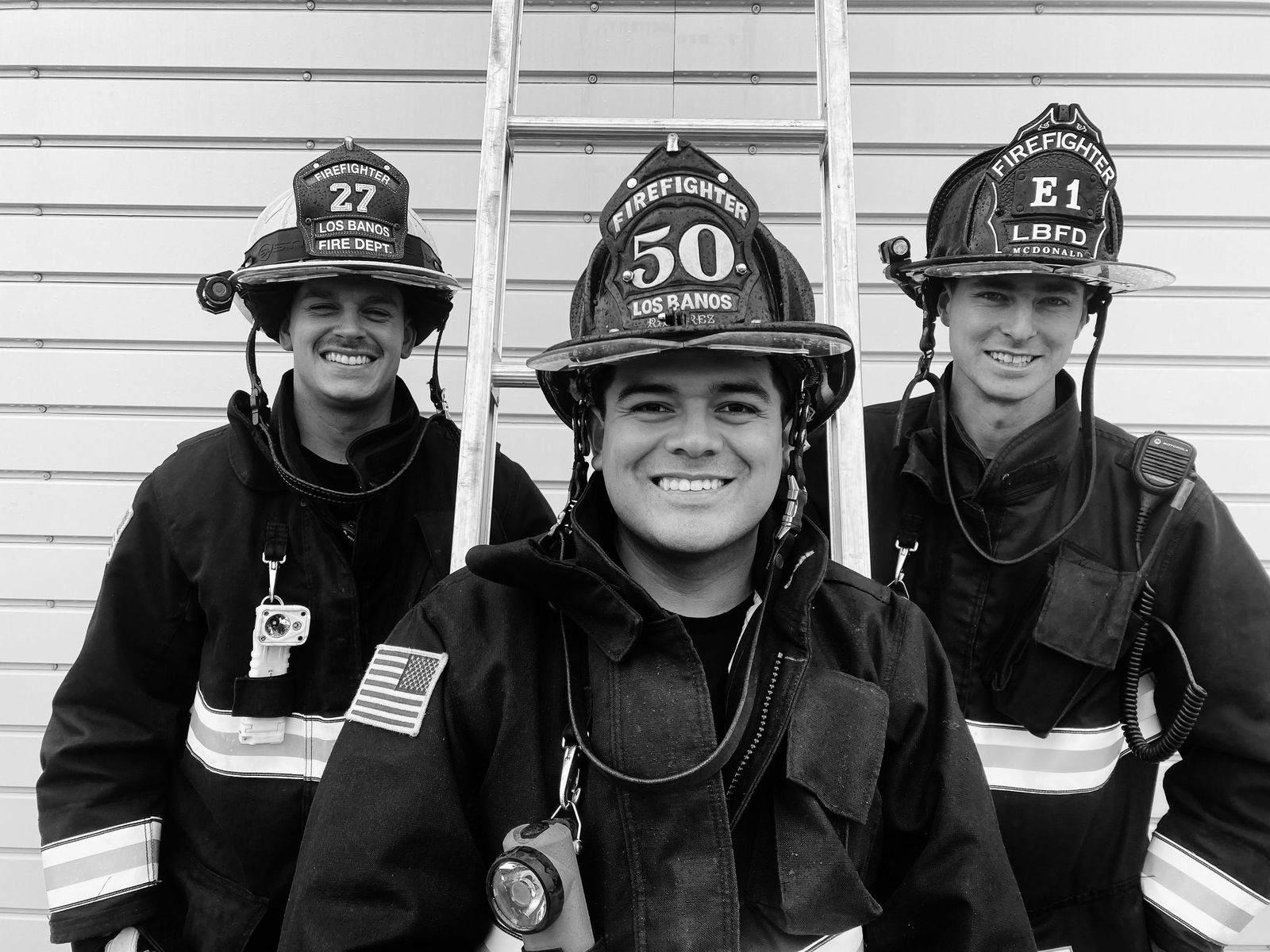 Three firefighters, all smiles — Los Banos Fire Department