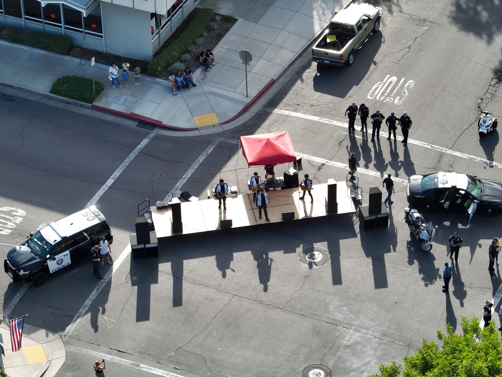 Street stage and long shadows — Los Banos Police Department
