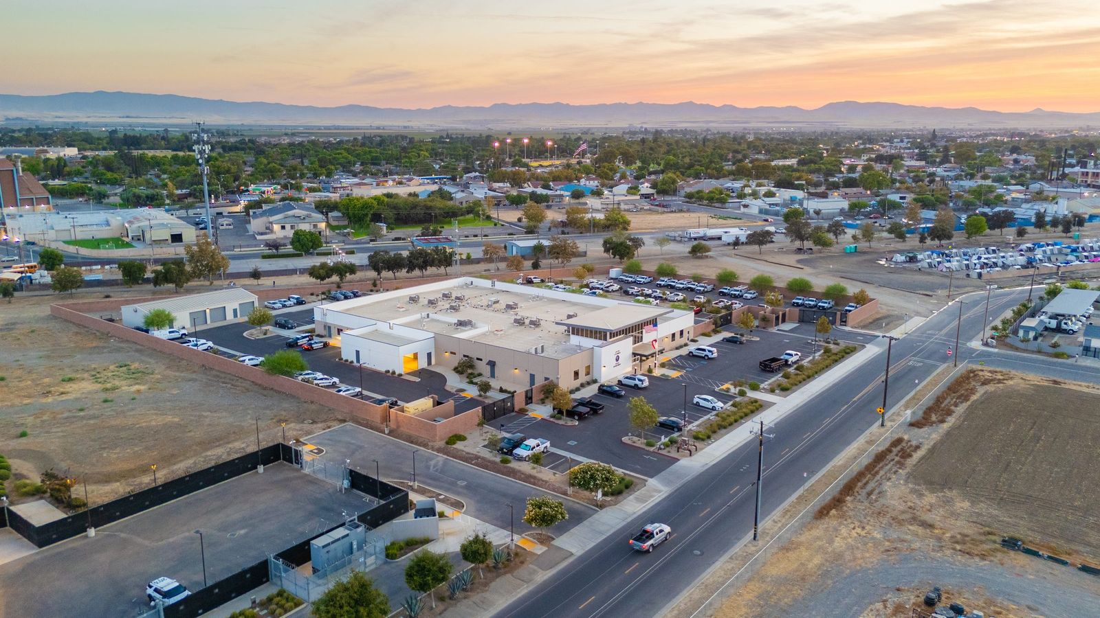 Police campus at sunset — Los Banos Police Department