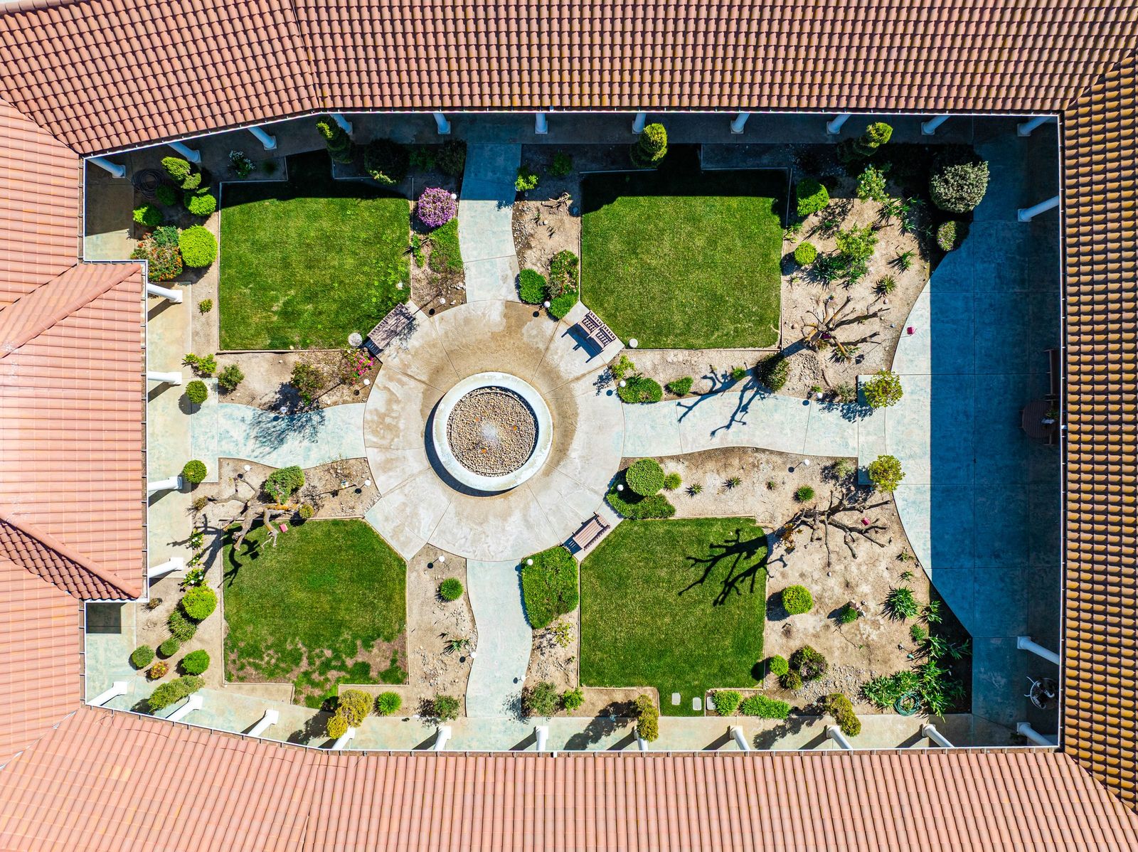 Courtyard fountain from above — Senior Living
