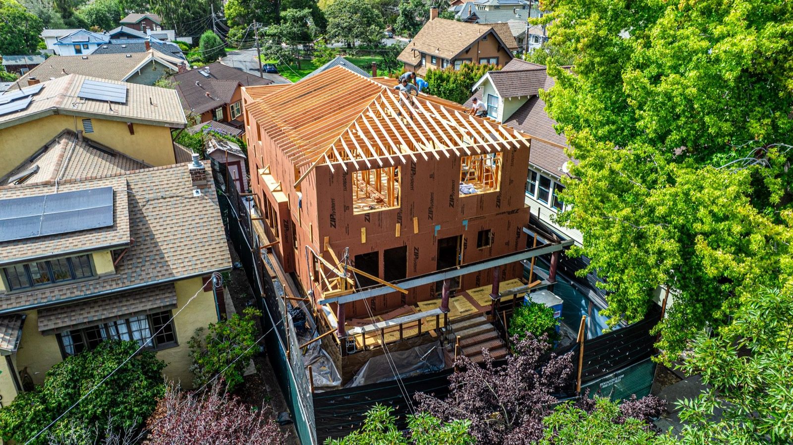 New build framing from above — Oakland Development