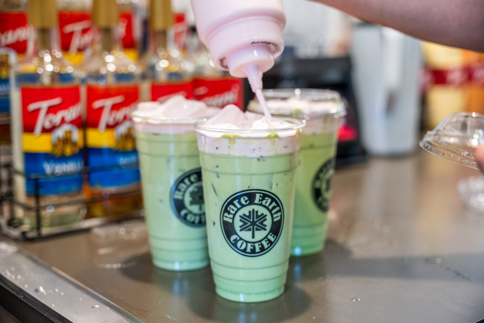 Topping matcha drinks — Rare Earth Coffee
